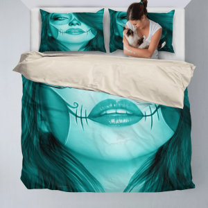 blue calavera fresh look halloween spirit duvet cover bedding set bedroom decor 3105