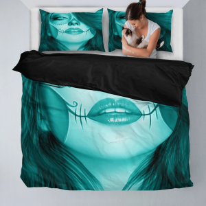 blue calavera fresh look halloween spirit duvet cover bedding set bedroom decor 4812