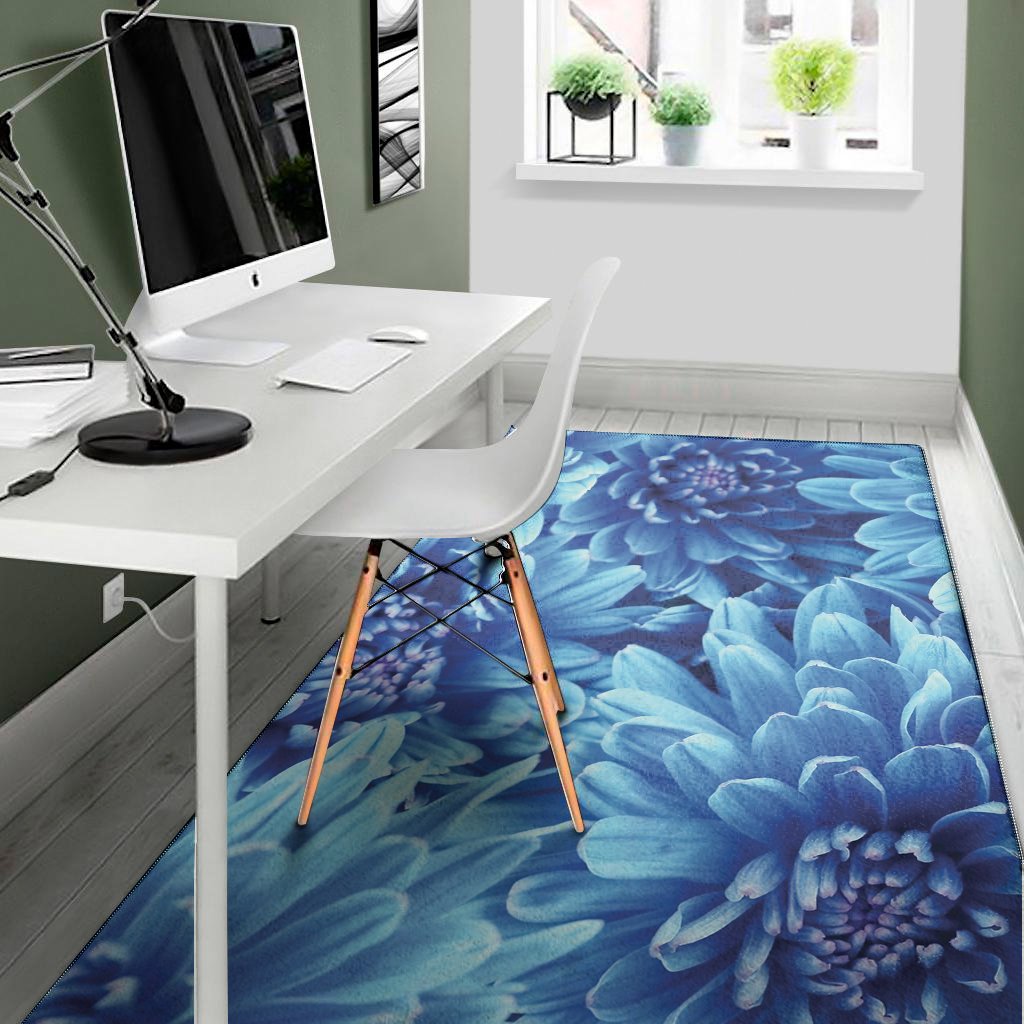 blue chrysanthemum flower print area rug floor decor 3663