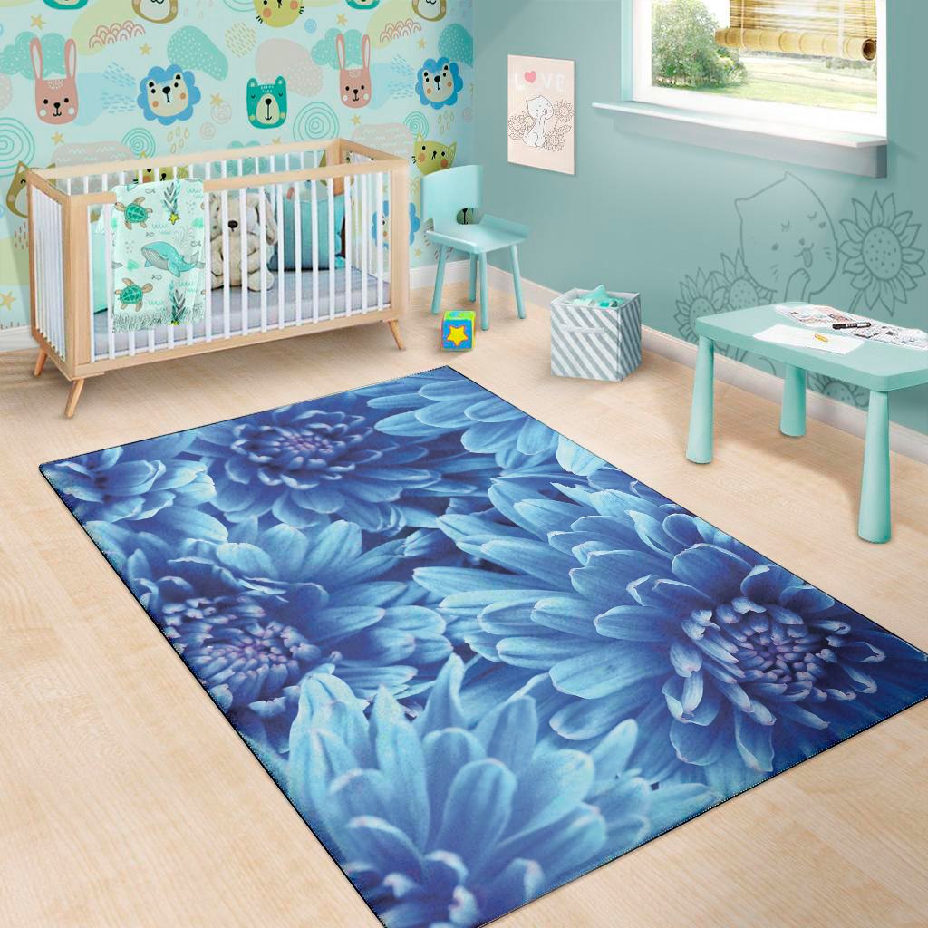 blue chrysanthemum flower print area rug floor decor 4207