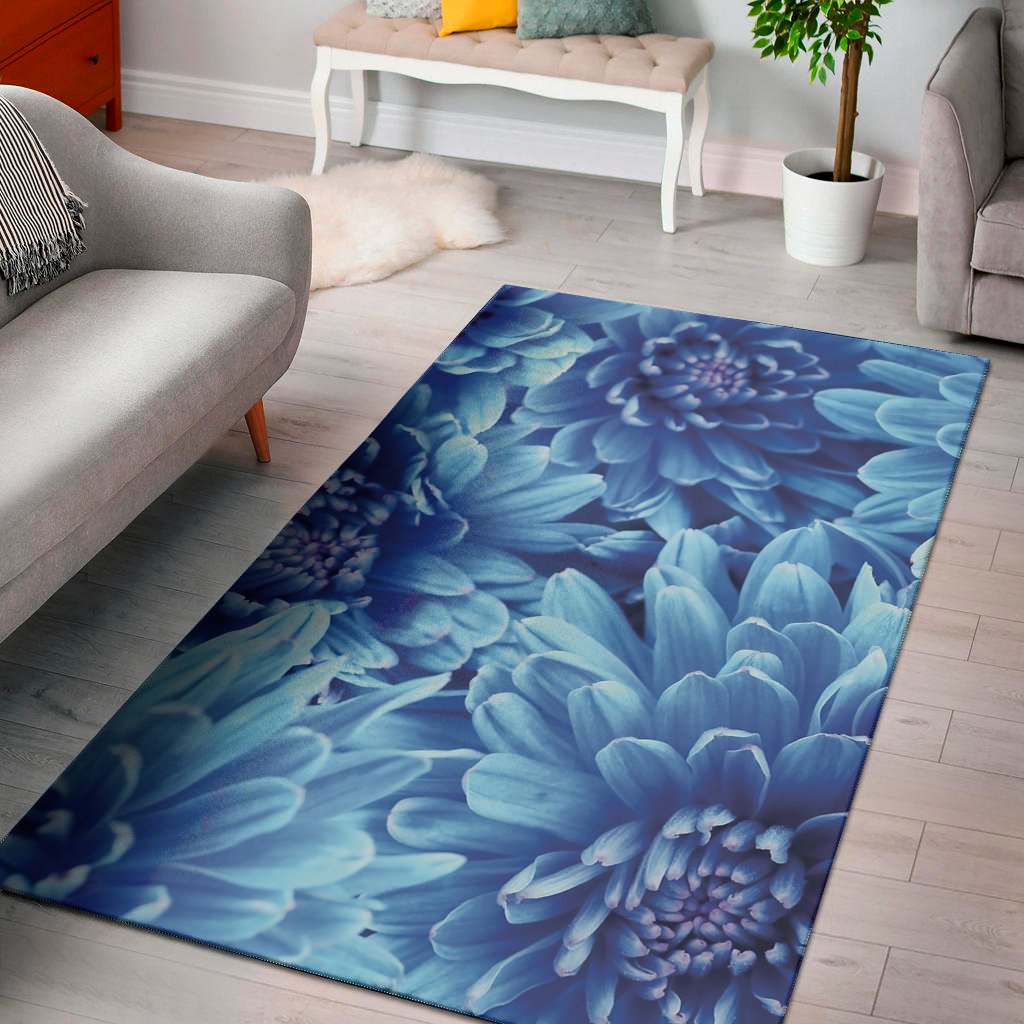 blue chrysanthemum flower print area rug floor decor 6001