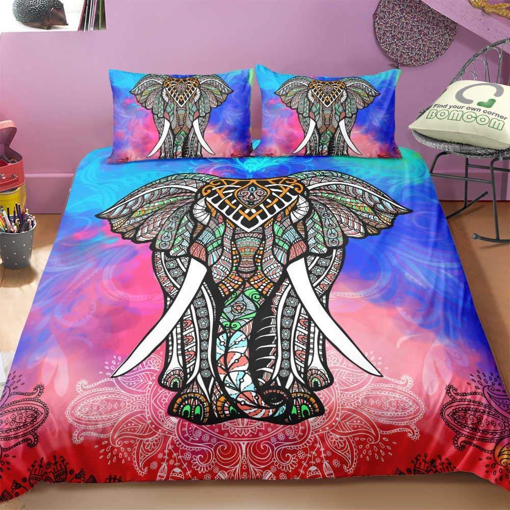 blue elephant abstract printed flower tribal duvet cover bedding set 2397