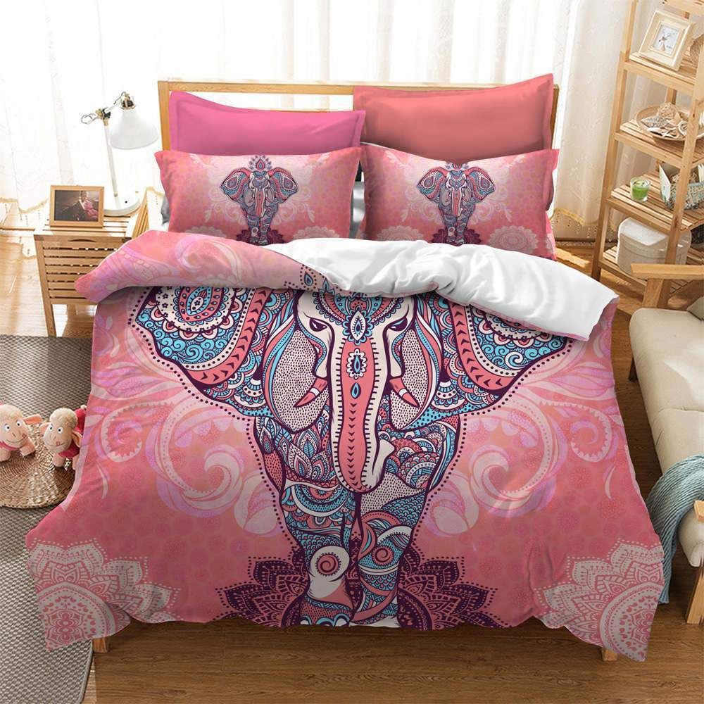 blue elephant abstract printed flower tribal duvet cover bedding set 2407