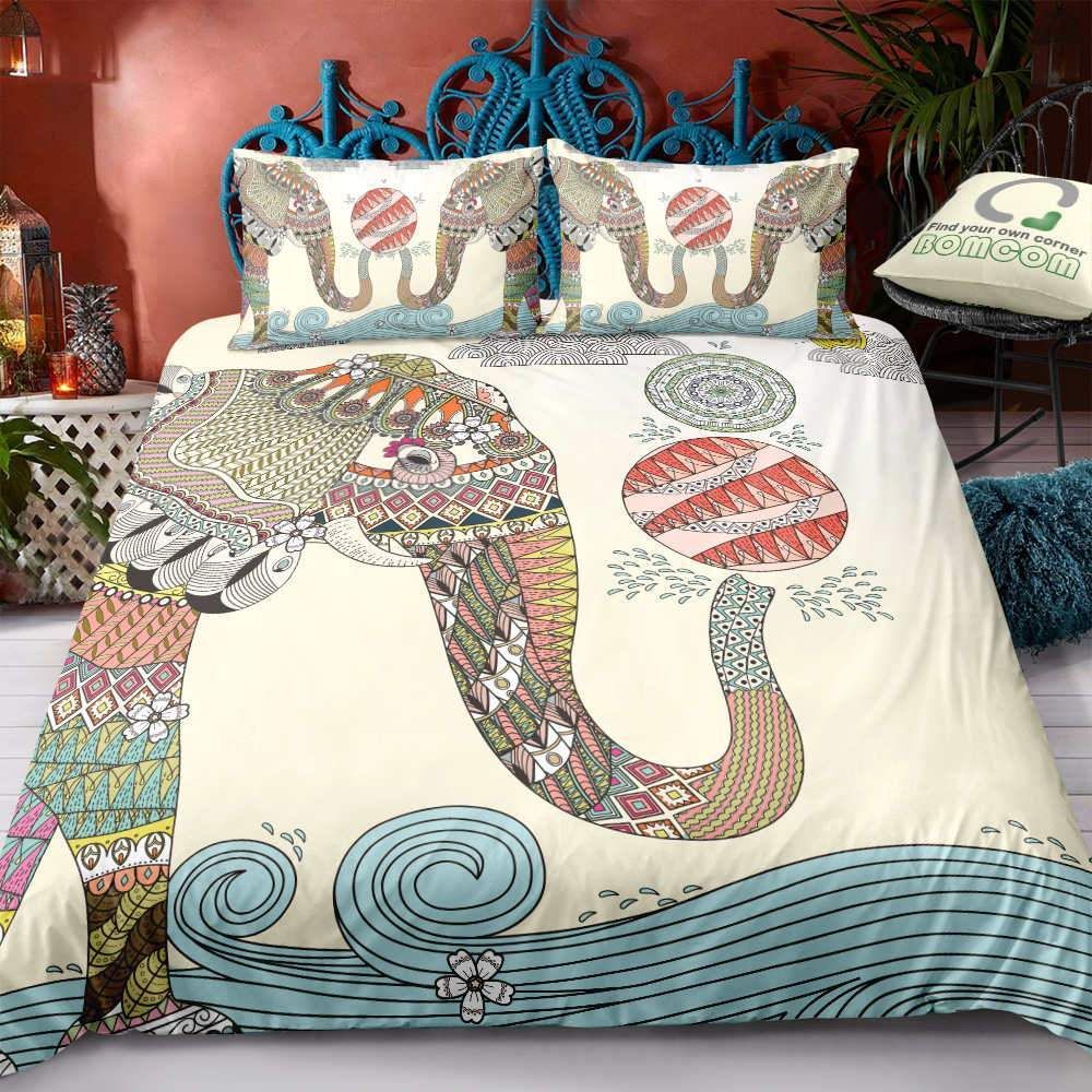 blue elephant abstract printed flower tribal duvet cover bedding set 2747