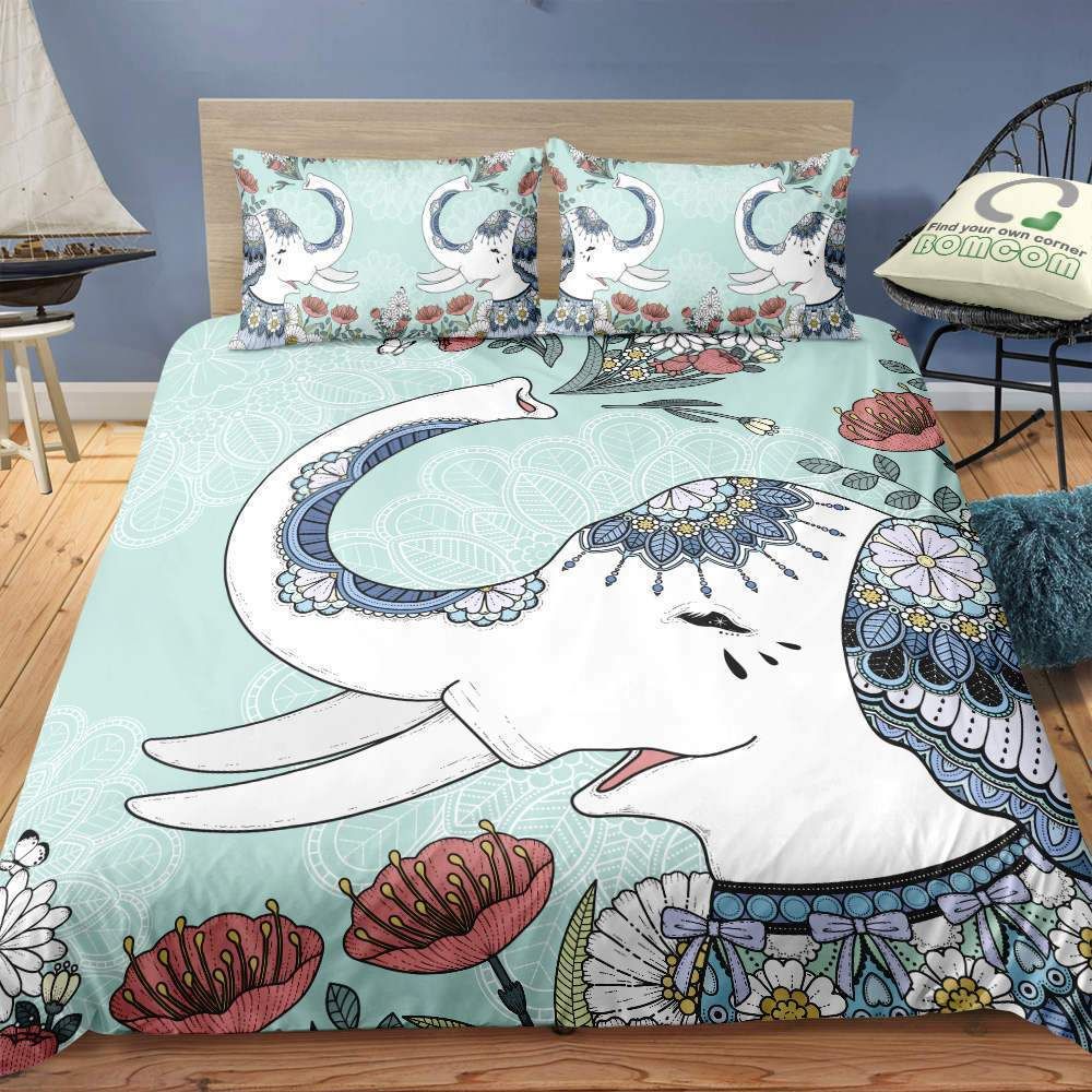 blue elephant abstract printed flower tribal duvet cover bedding set 4621