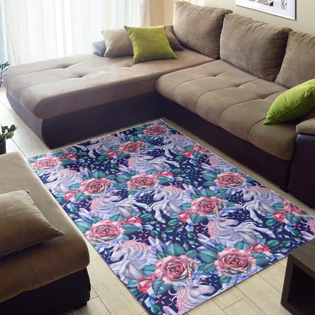 blue fairy rose unicorn pattern print area rug floor decor 2450