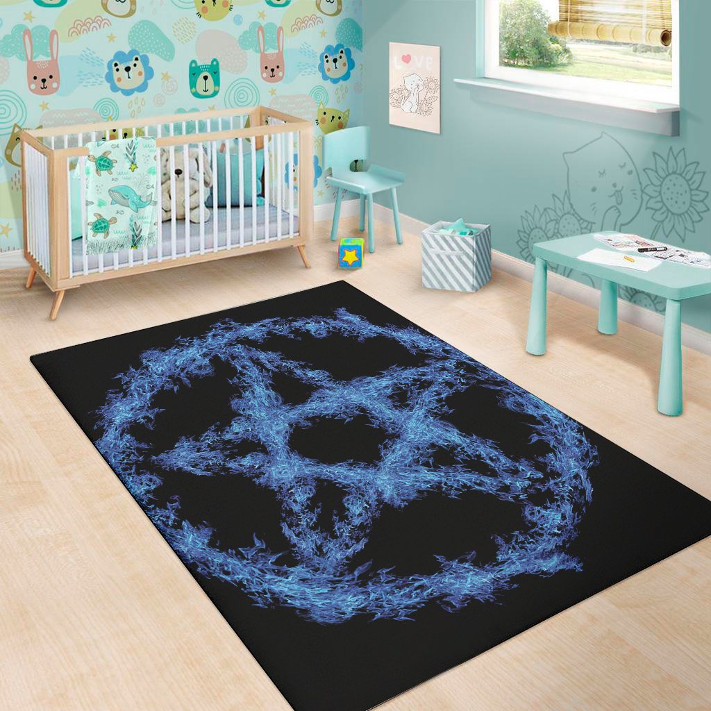 blue flame pentagram print area rug floor decor 3449