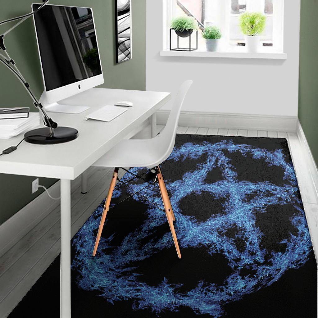 blue flame pentagram print area rug floor decor 6080