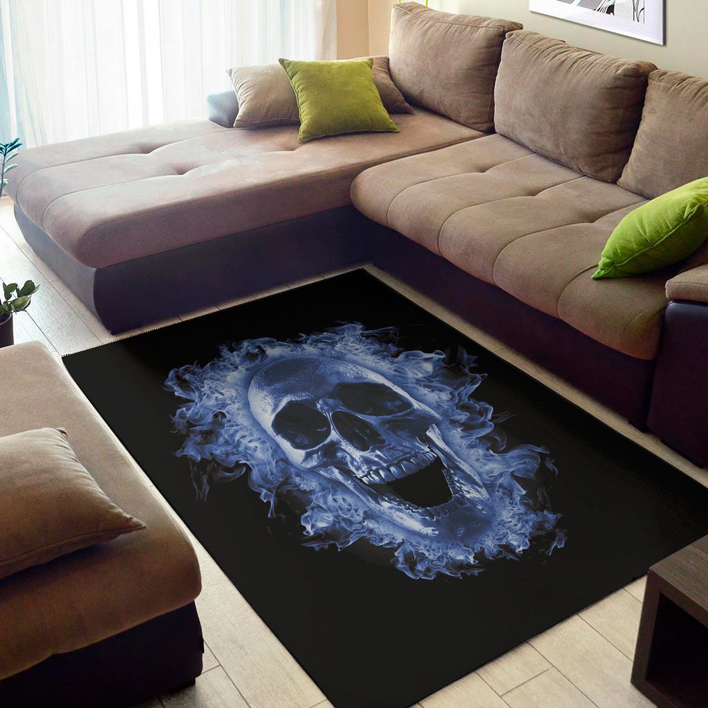 blue flaming skull print area rug floor decor 6422