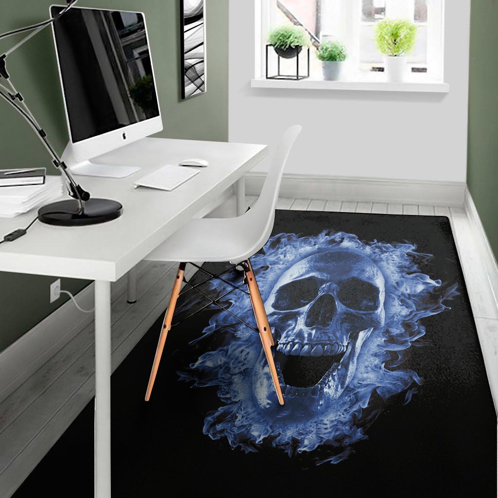 blue flaming skull print area rug floor decor 6756