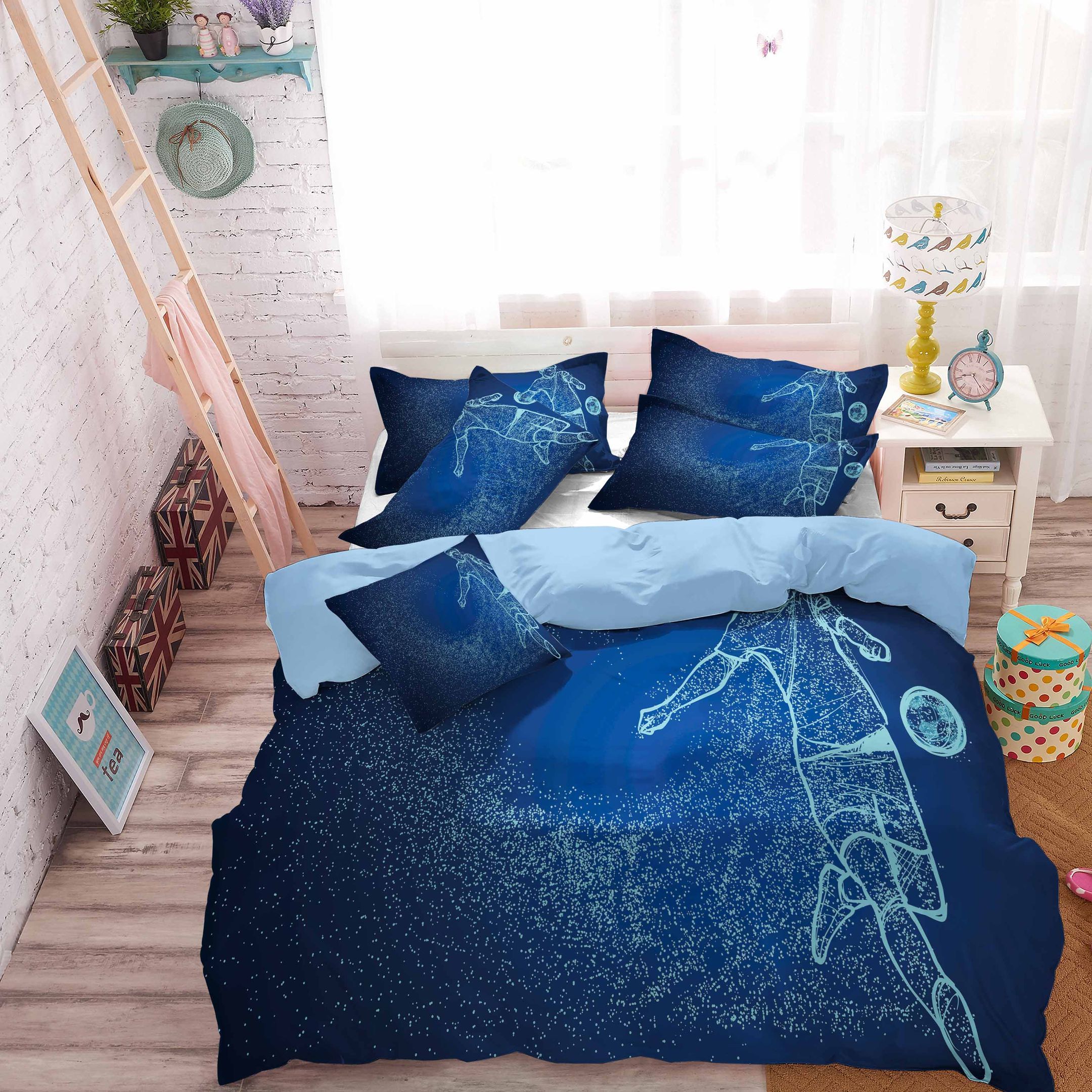 blue football bokeh pattern printed bedding set bedroom decor 2066