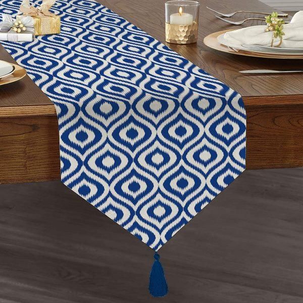 Blue Geometric Nice Ornamental Printed Table Runner blue geometric nice ornamental printed table runner 3055