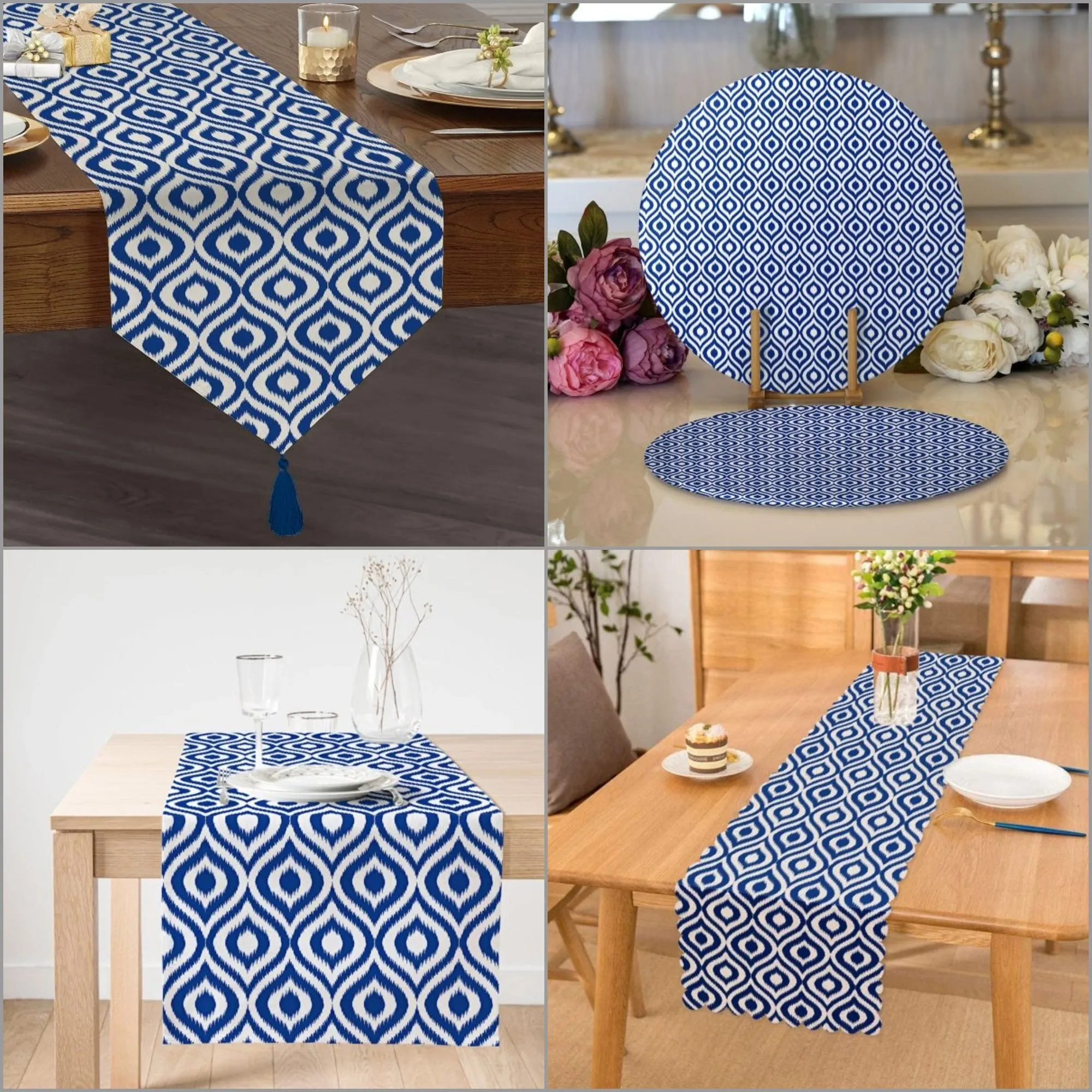 Blue Geometric Nice Ornamental Printed Table Runner blue geometric nice ornamental printed table runner 4355