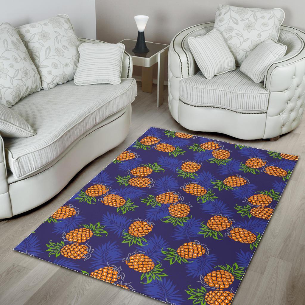 blue leaf pineapple pattern print area rug floor decor 3565