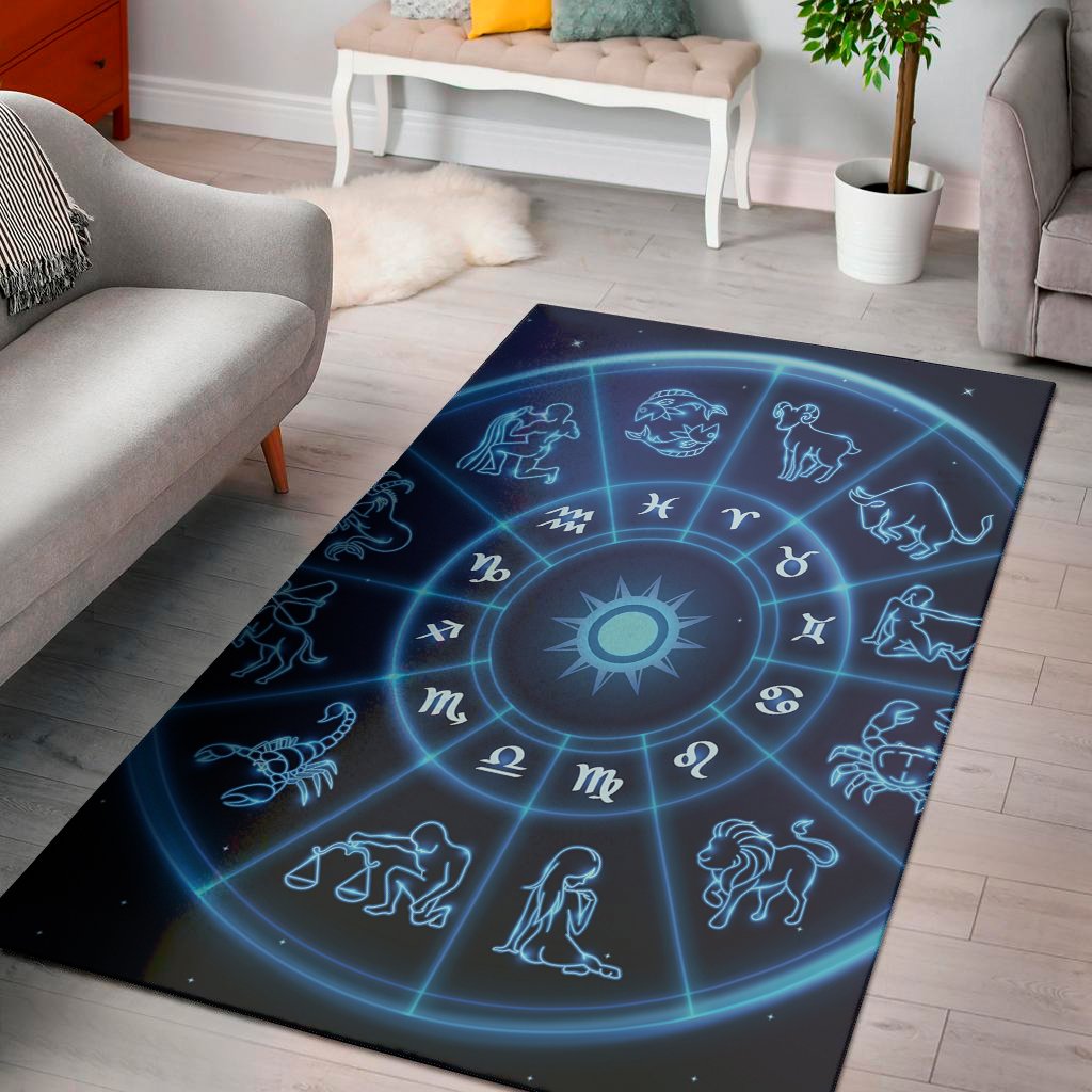 blue light zodiac circle print area rug floor decor 2072