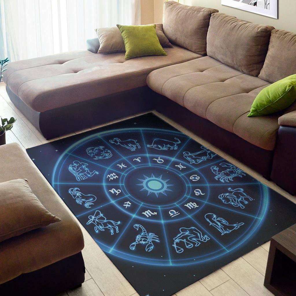 blue light zodiac circle print area rug floor decor 2896
