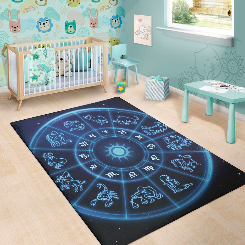 blue light zodiac circle print area rug floor decor 4356