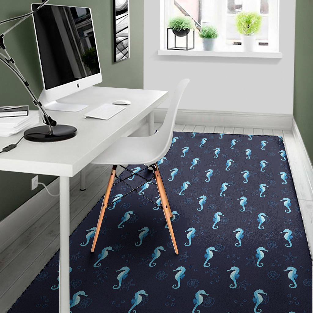 blue seahorse pattern print area rug floor decor 1090