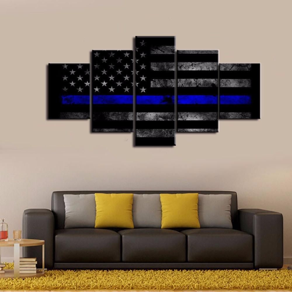 Blue Thin Line #1 - Abstract 5 Panel Canvas Art Wall Decor blue thin line 1 abstract 5 panel canvas art wall decor 6986