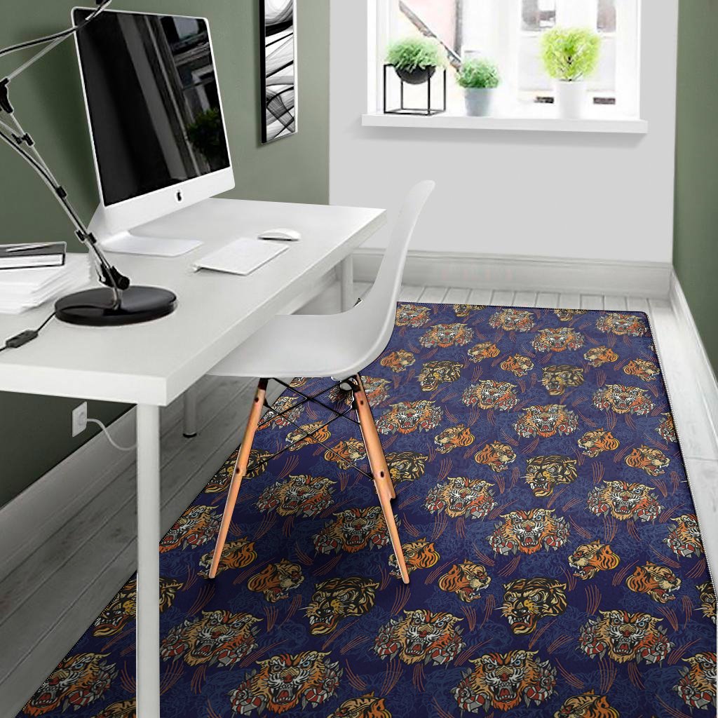 blue tiger tattoo pattern print area rug floor decor 3842