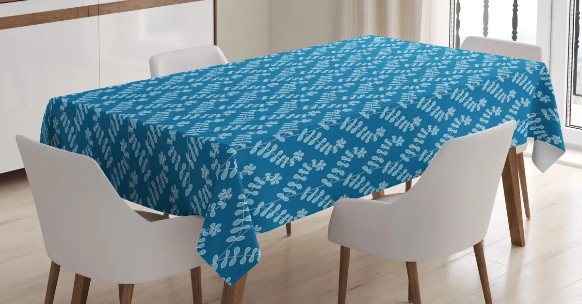 blue tone monochrome flora 3d printed tablecloth table decor 3051