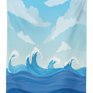 blue tones ocean illustration 3d printed tablecloth table decor 3369
