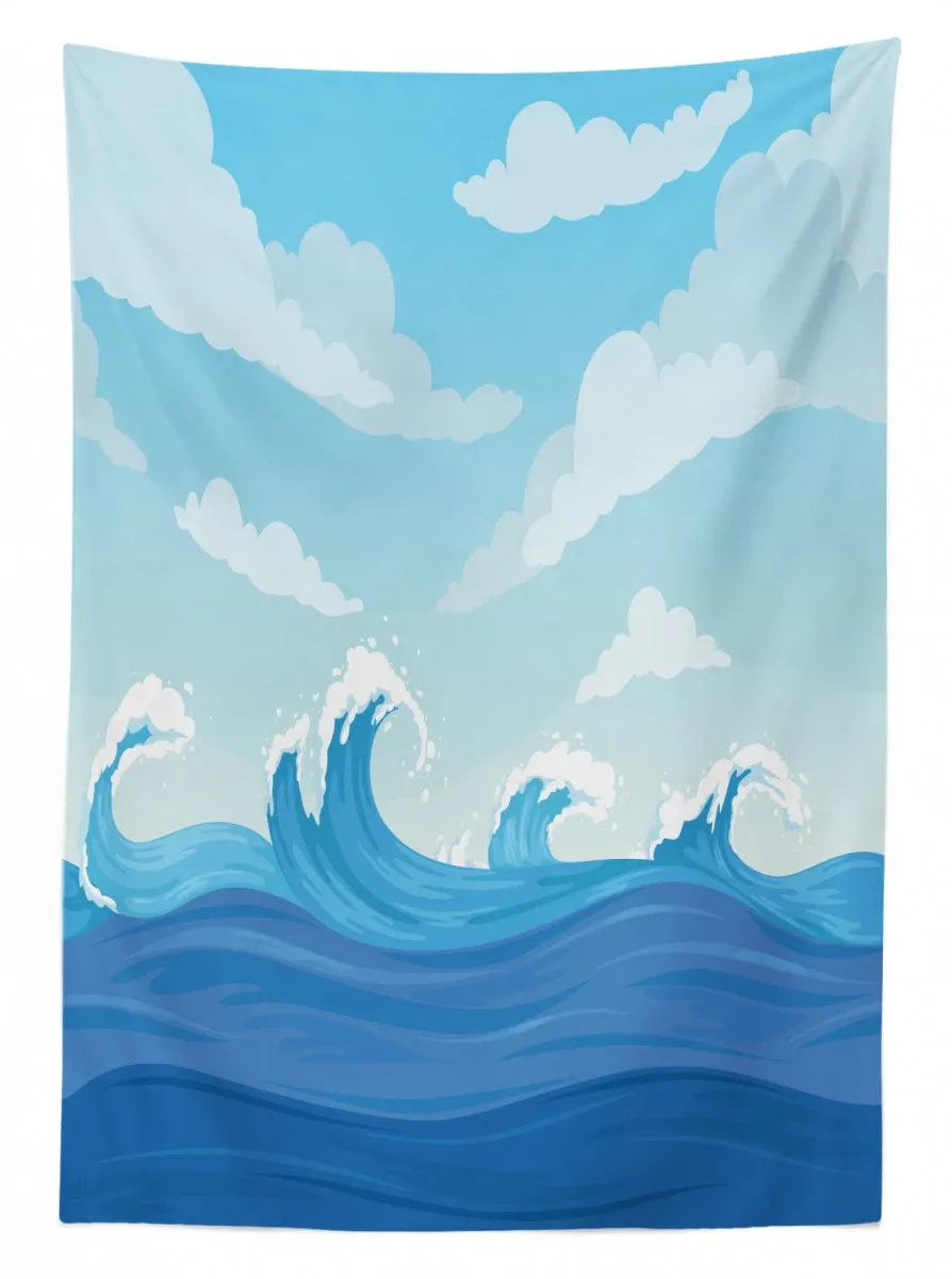 blue tones ocean illustration 3d printed tablecloth table decor 3369