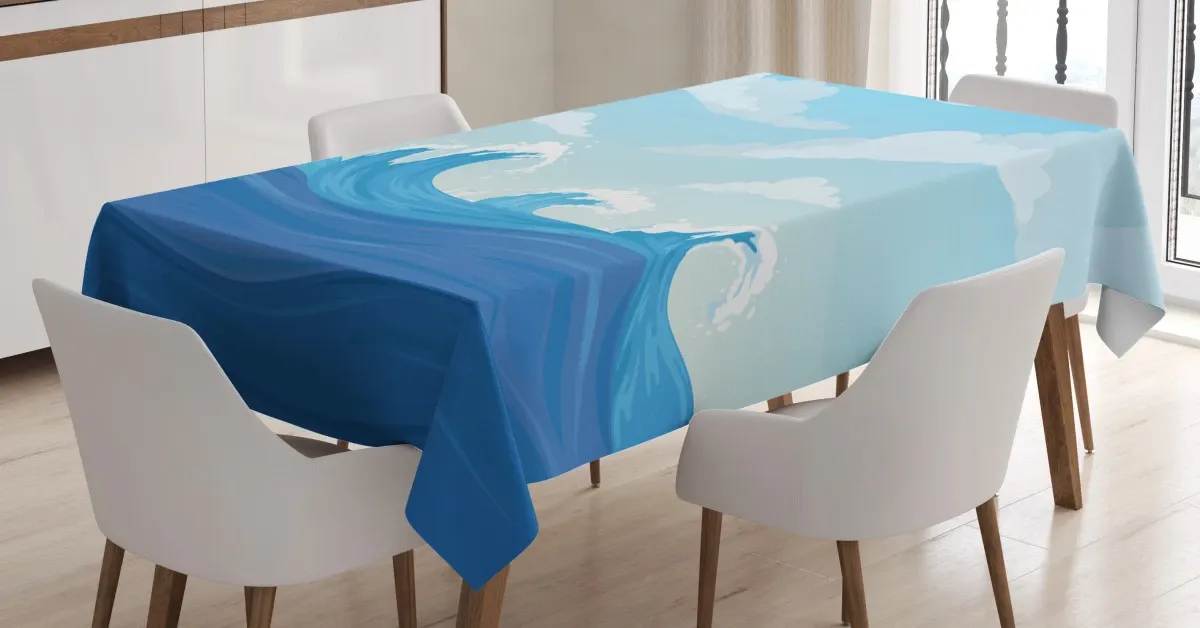 blue tones ocean illustration 3d printed tablecloth table decor 4779