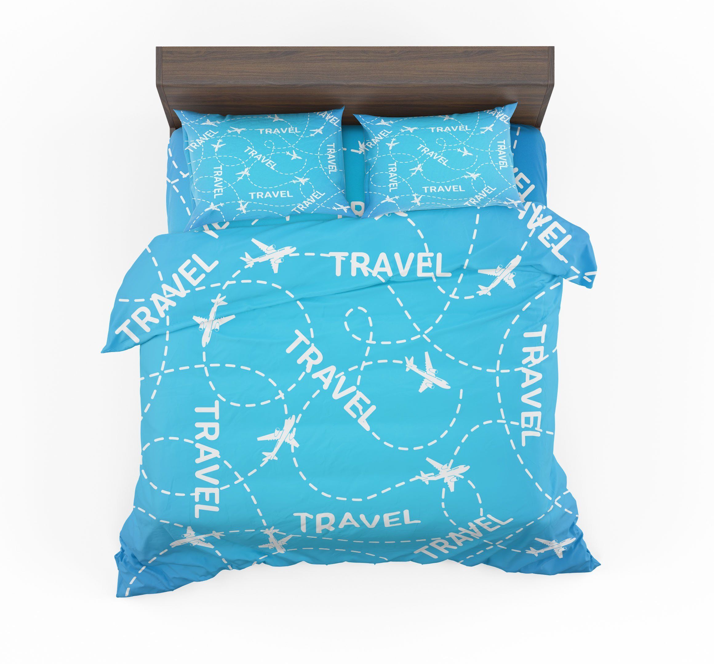 blue travel and planes designed bedding set bedroom decor 1960