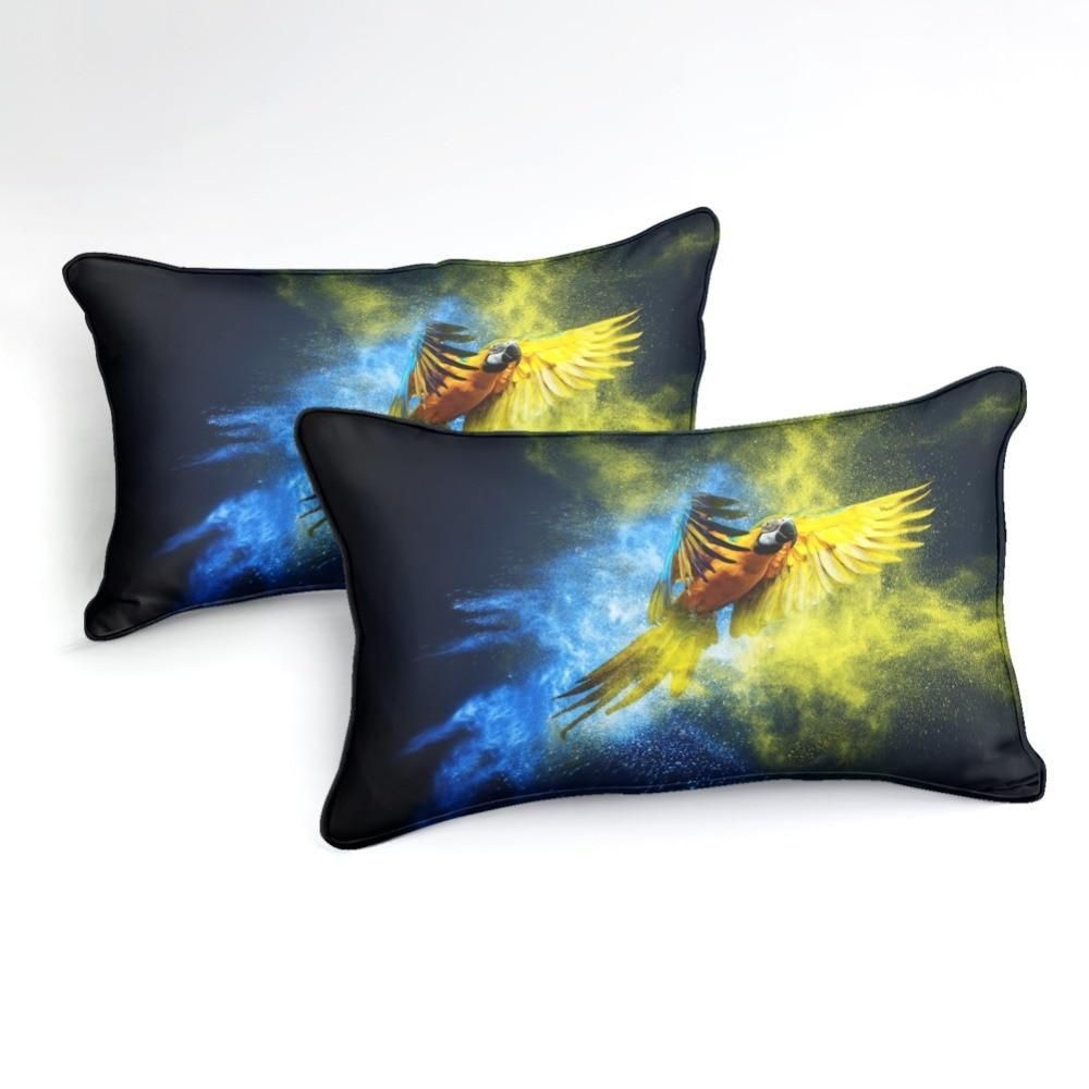 Blue Yellow Wings Parrot Flying Dark Night Duvet Cover Bedding Set blue yellow wings parrot flying dark night duvet cover bedding set 8280