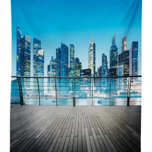 blurry skyscrapers sea 3d printed tablecloth table decor 5697