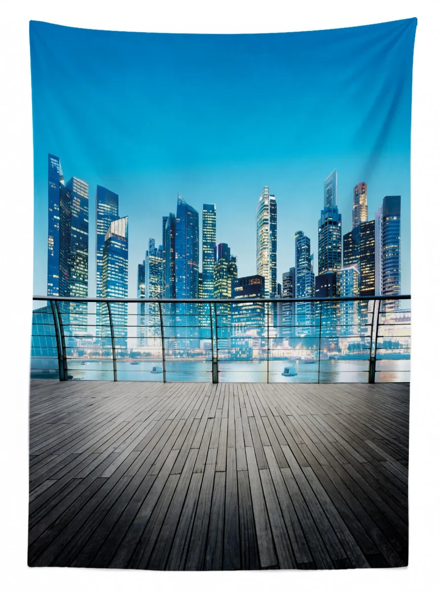 blurry skyscrapers sea 3d printed tablecloth table decor 5697