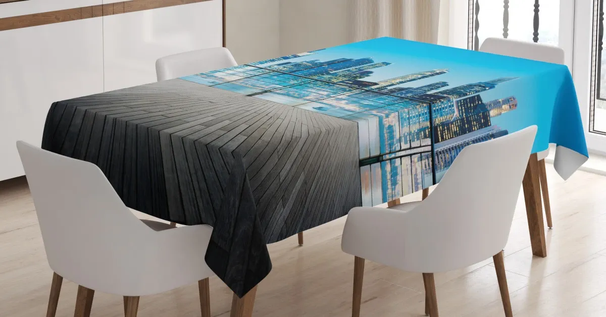 blurry skyscrapers sea 3d printed tablecloth table decor 7008