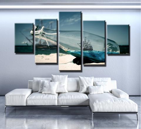 boat in bottle abstract 5 panel canvas art wall decor 1502