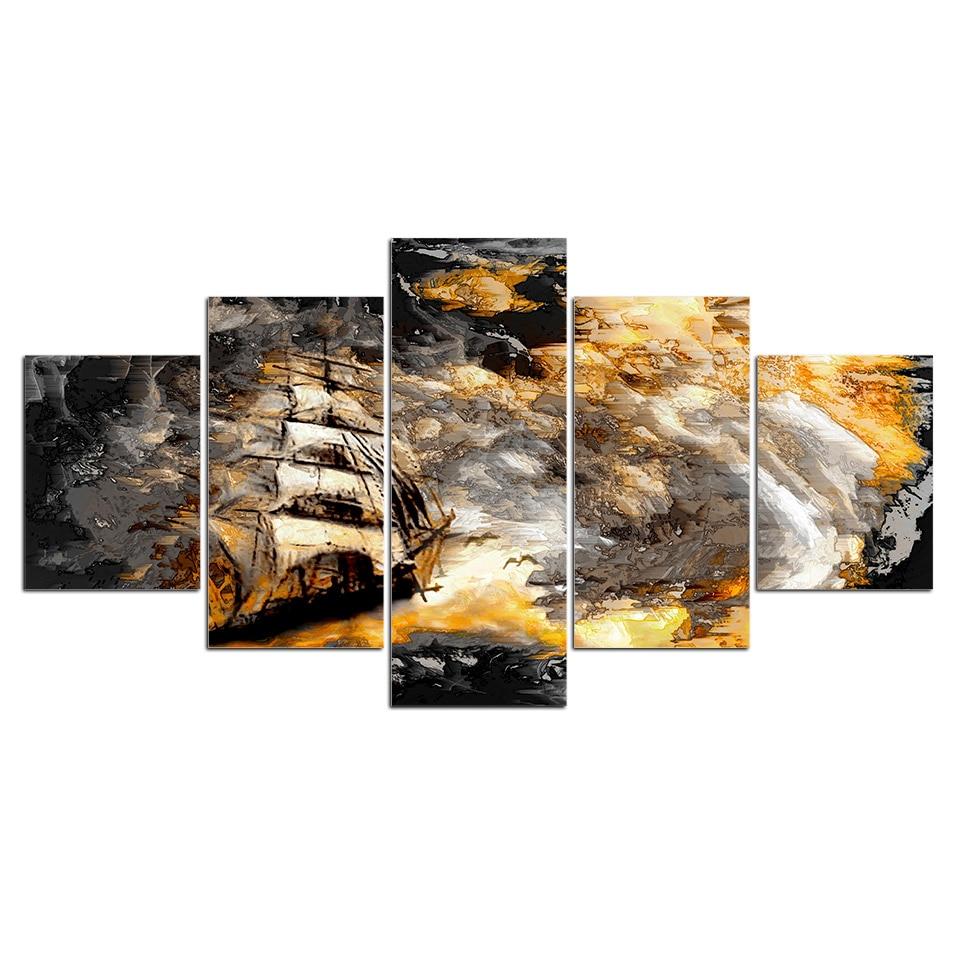 boat in sea storm abstract 5 panel canvas art wall decor 4723