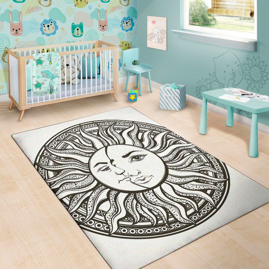bohemian celestial sun and moon print area rug floor decor 2230