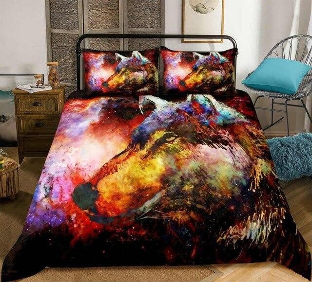boho colorful wolf duvet cover bedding set 2080