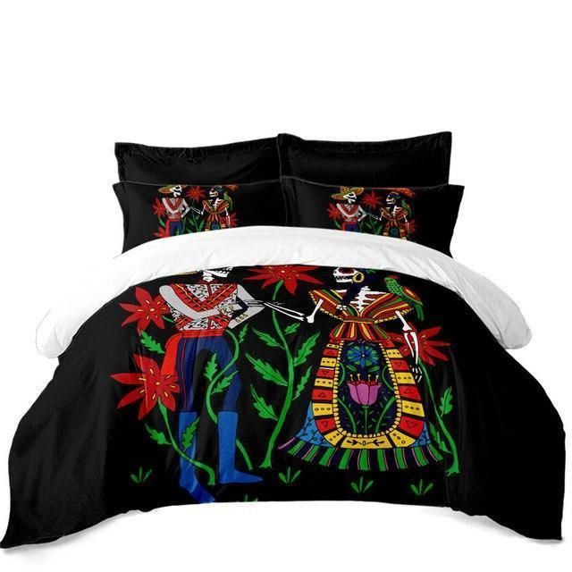 boho man and women skeleton printed bedding set bedroom decor 5800