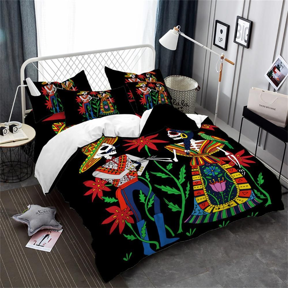 boho man and women skeleton printed bedding set bedroom decor 6582