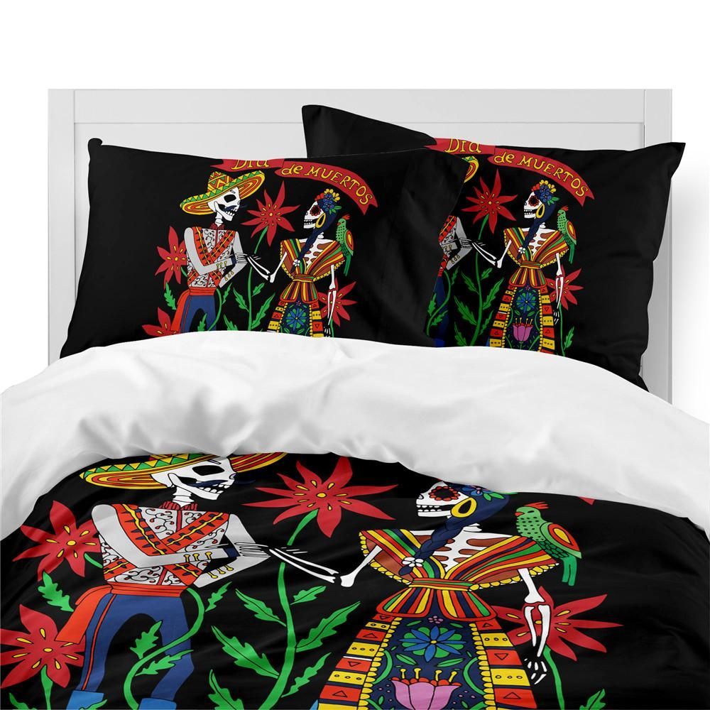boho man and women skeleton printed bedding set bedroom decor 7749