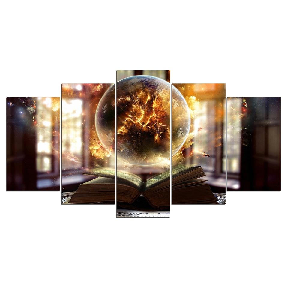 book earth explosion abstract 5 panel canvas art wall decor 5904