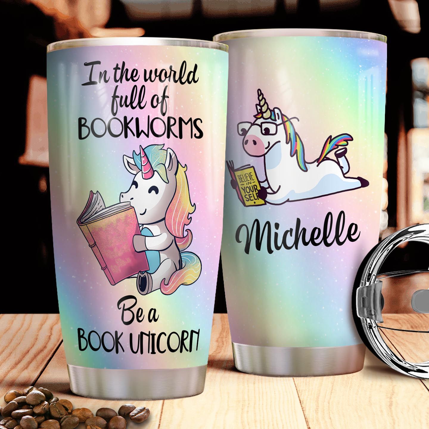 Book Unicorn Personalized Stainless Steel Tumbler book unicorn personalized stainless steel tumbler 2497