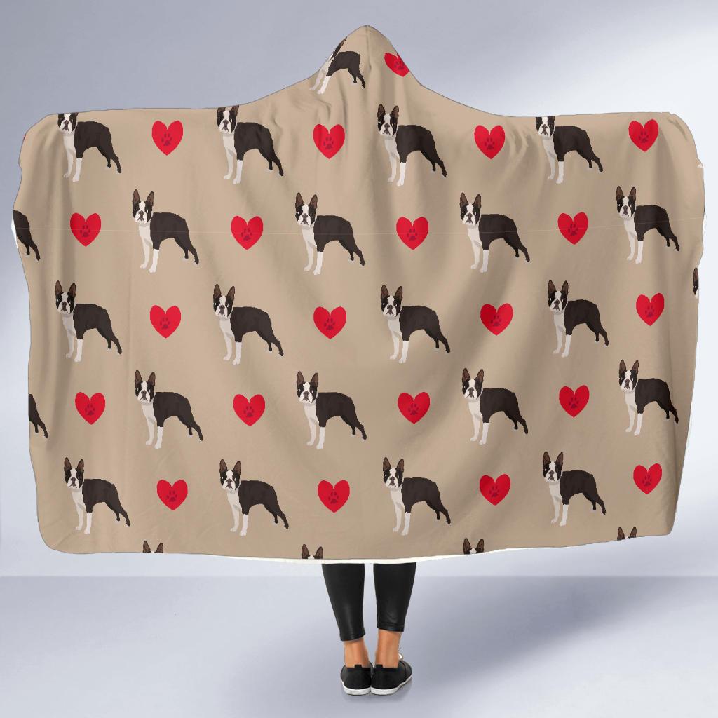 Boston Terrier Heart Paw Pattern Print Hooded Blanket Cloak Blanket boston terrier heart paw pattern print hooded blanket cloak blanket 7501