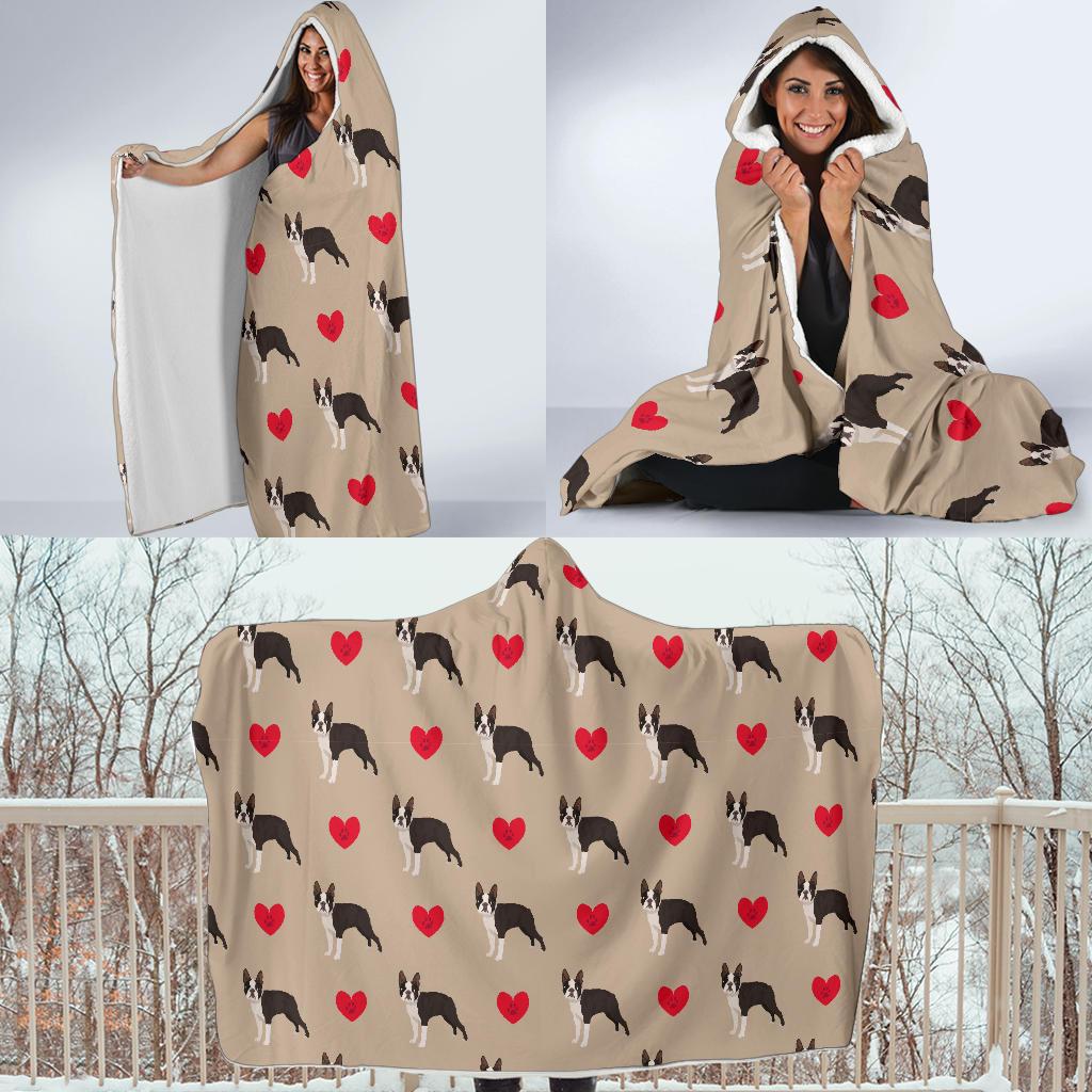 Boston Terrier Heart Paw Pattern Print Hooded Blanket Cloak Blanket boston terrier heart paw pattern print hooded blanket cloak blanket 7845