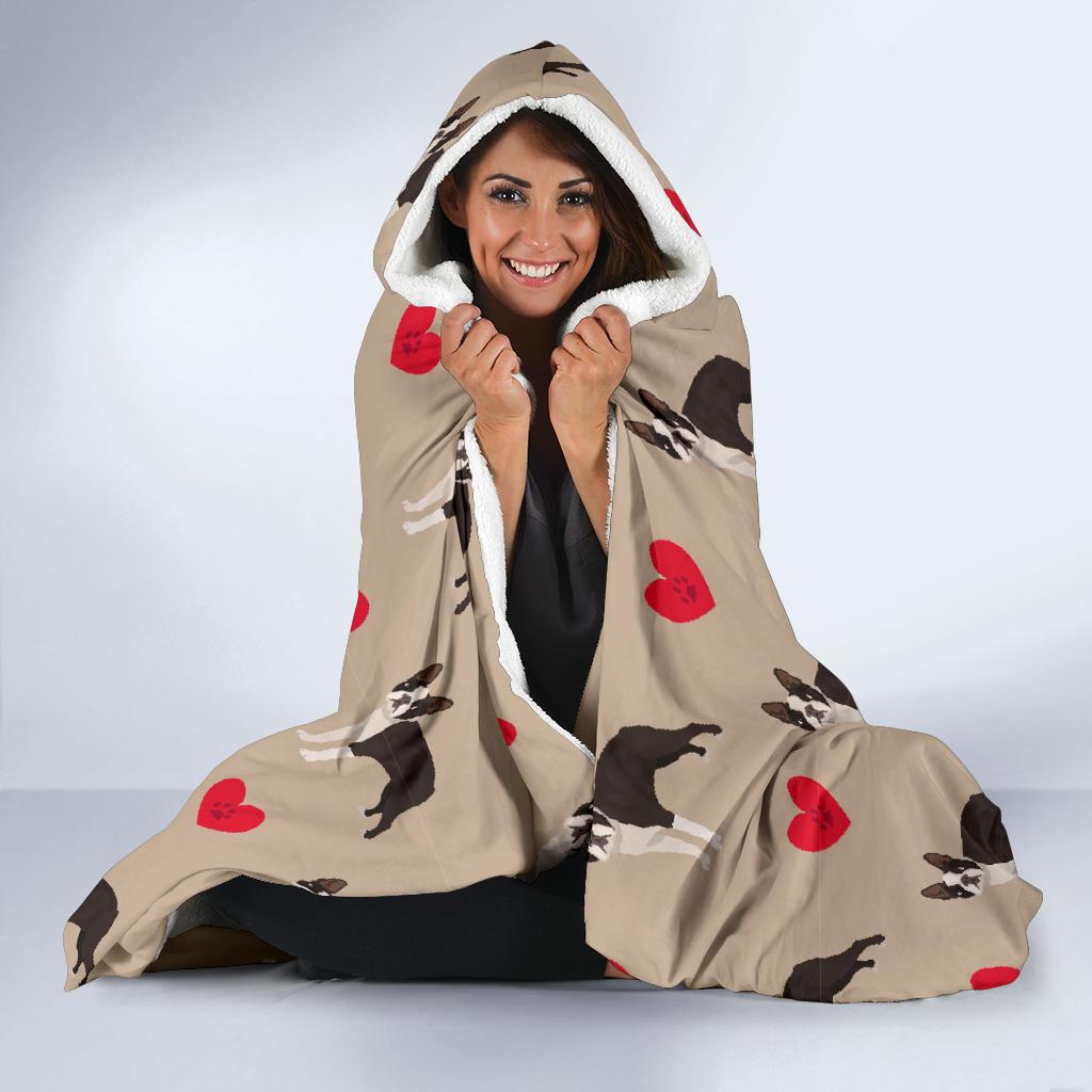 Boston Terrier Heart Paw Pattern Print Hooded Blanket Cloak Blanket boston terrier heart paw pattern print hooded blanket cloak blanket 8001