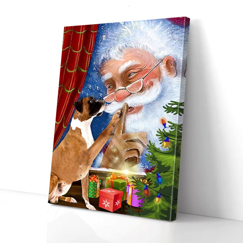 boxer dog santa claus christmas canvas prints wall art decor 1225