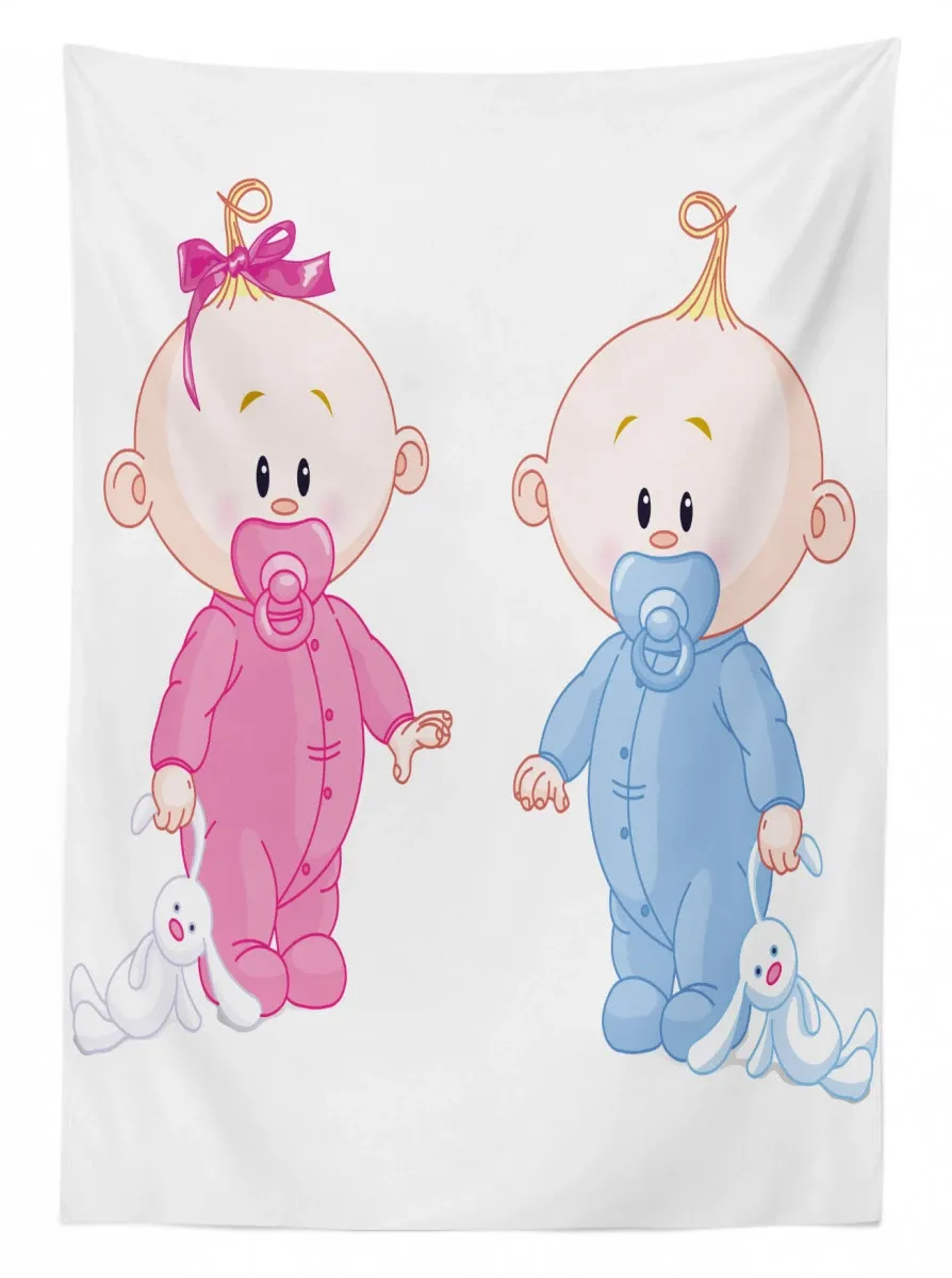 boy girl bunny 3d printed tablecloth table decor 8457