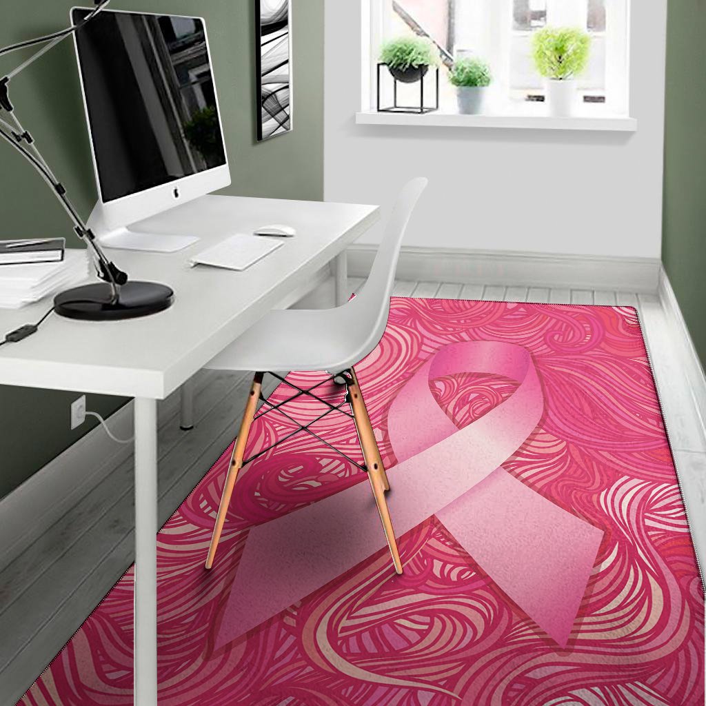 breast cancer awareness ribbon print area rug floor decor 1278