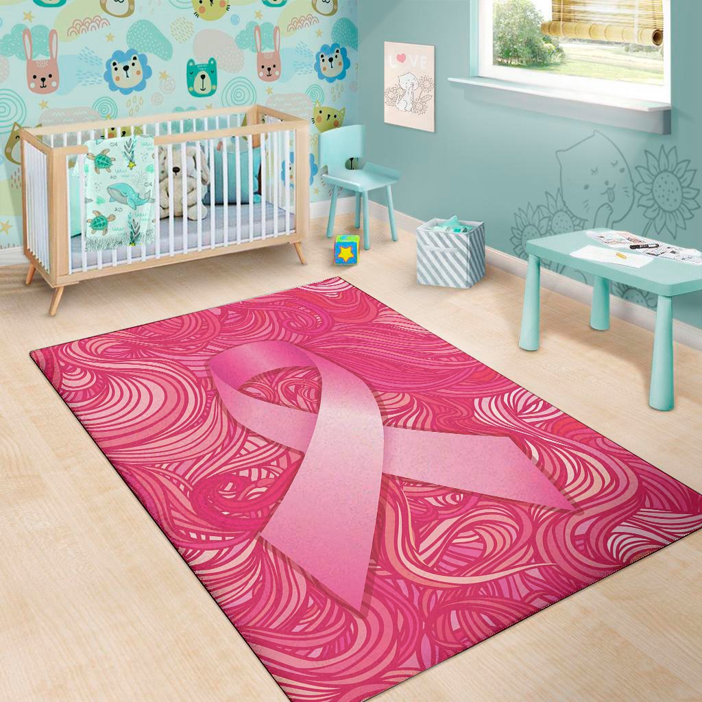 breast cancer awareness ribbon print area rug floor decor 4282