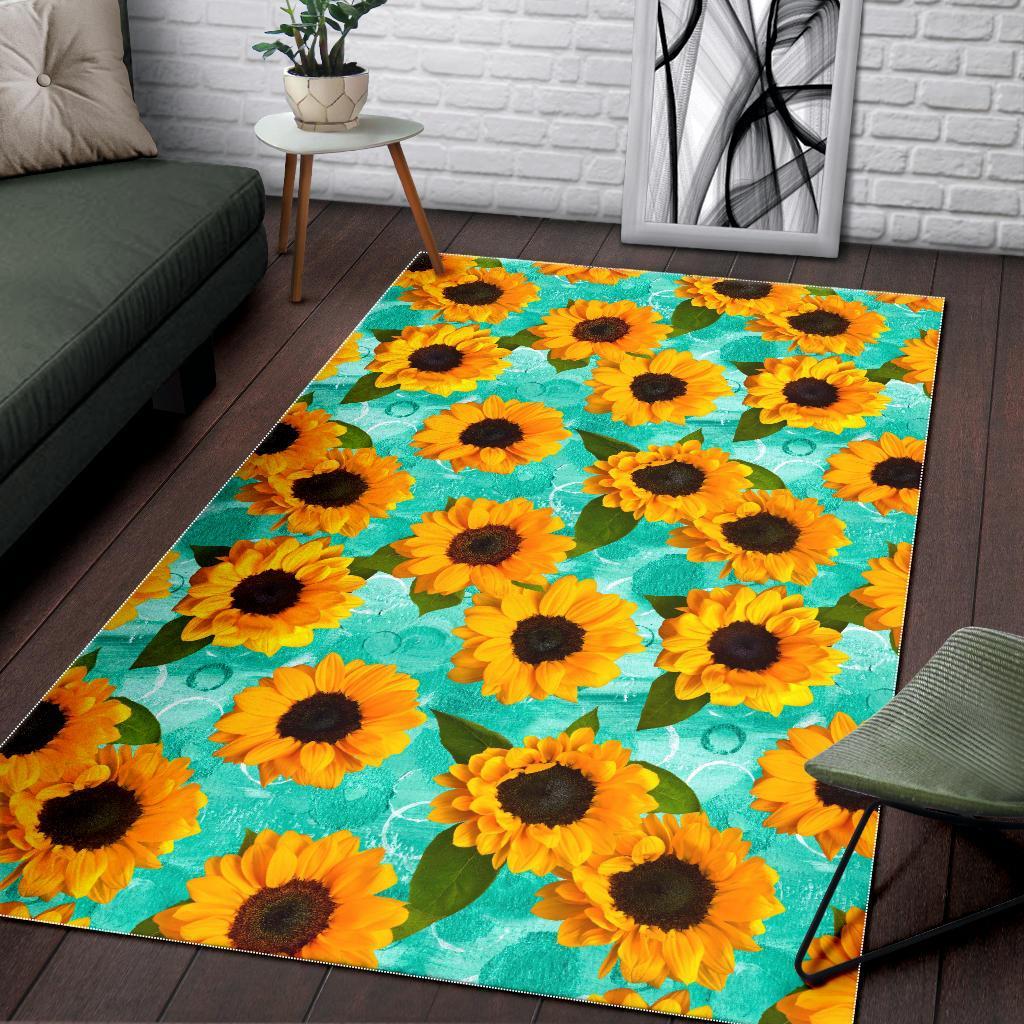 bright sunflower pattern print area rug floor decor 8917